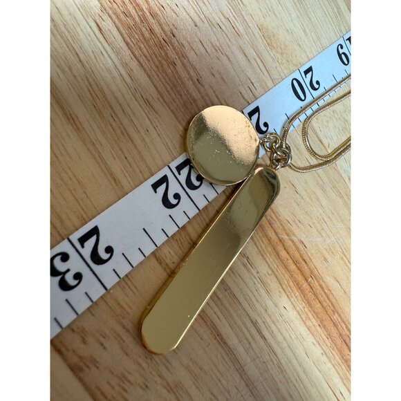 J. Crew Long Gold Tone Pendant Necklace With Double Chain & Polished Abstract Ch - Picture 4 of 7